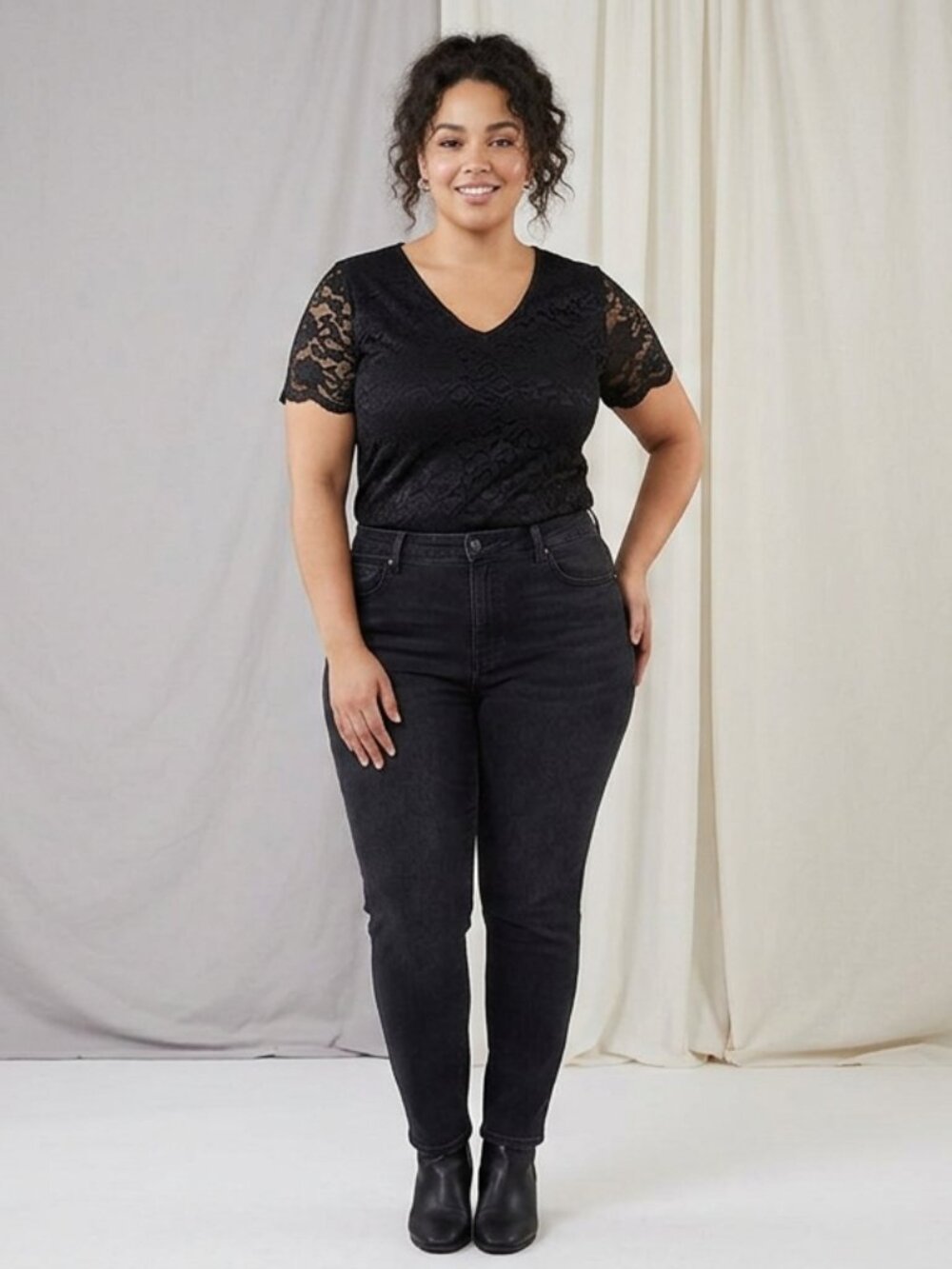 Free Kisses Black Lace V-Neck Goth Boho Blouse